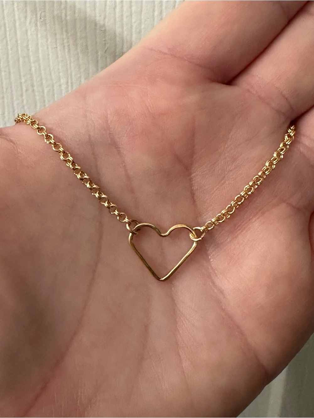 14k Gold-Filled Bracelet/Anklet Heart Connector Fancy Chain Handmade 9” NWOT